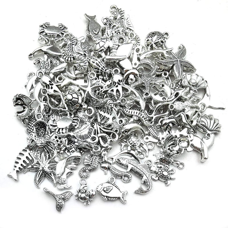 Youdiyla 100pcs Summer Beach Charms Collection, Bulk Marine Sea Animal Life Nautical Charms Metal Pendant Craft Supplies Findings for Necklace and Bracelet Jewelry Making (HM292) - Image 5